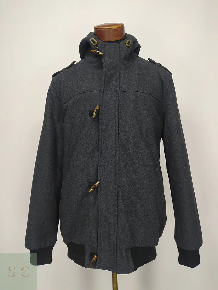 Chaqueta de Paño Gris Plomo con Capucha y Alamares Talla ML 2