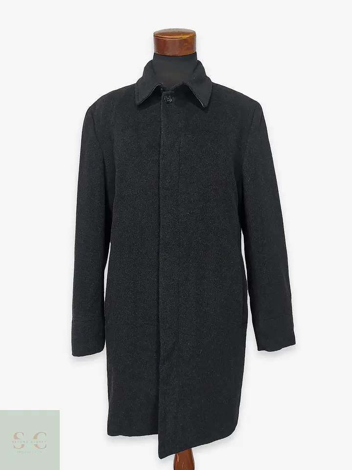Abrigo de Paño Gris Marengo con Botonadura Oculta Banana Republic Talla L 1