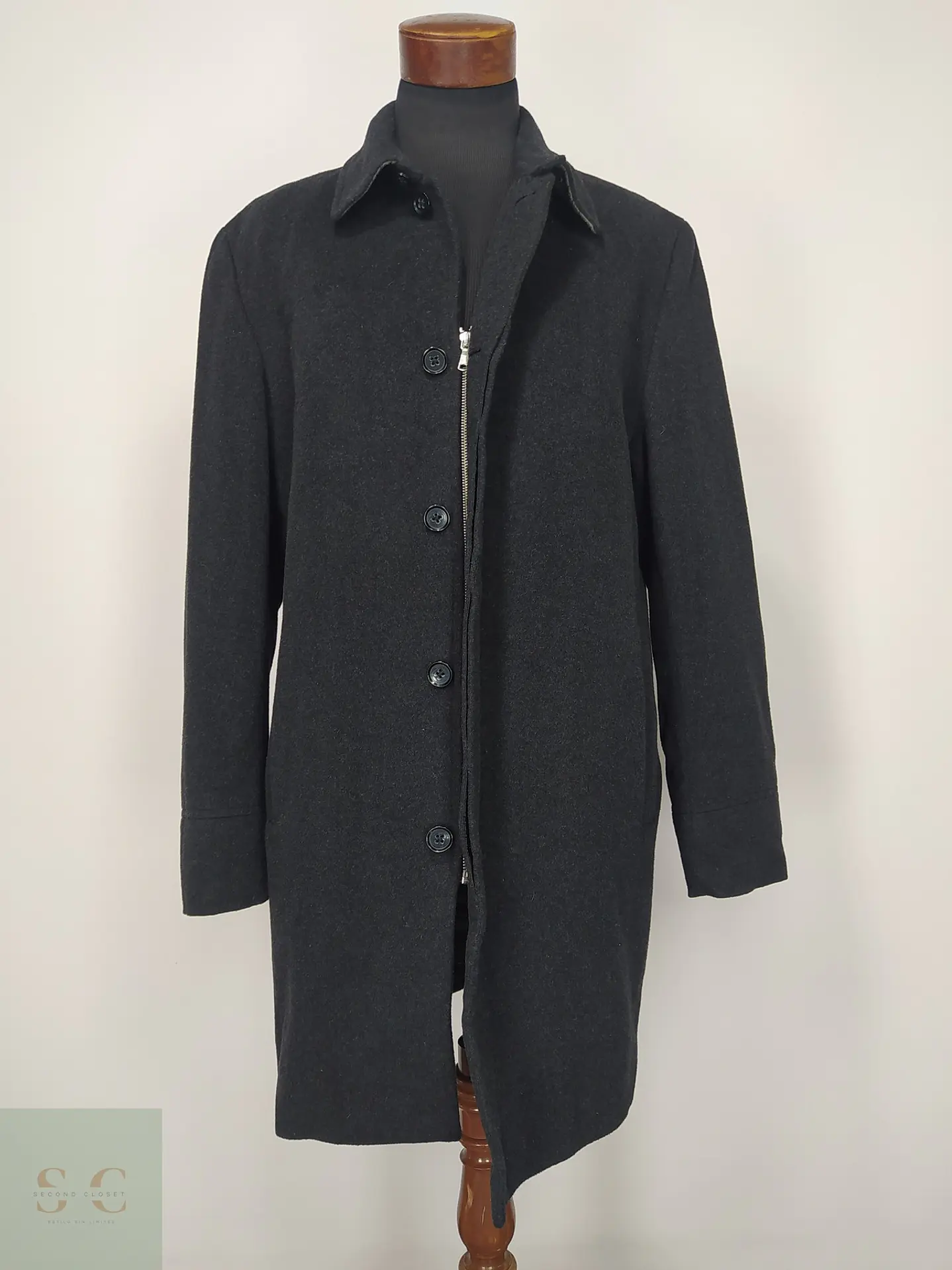 Abrigo de Paño Gris Marengo con Botonadura Oculta Banana Republic Talla L 5