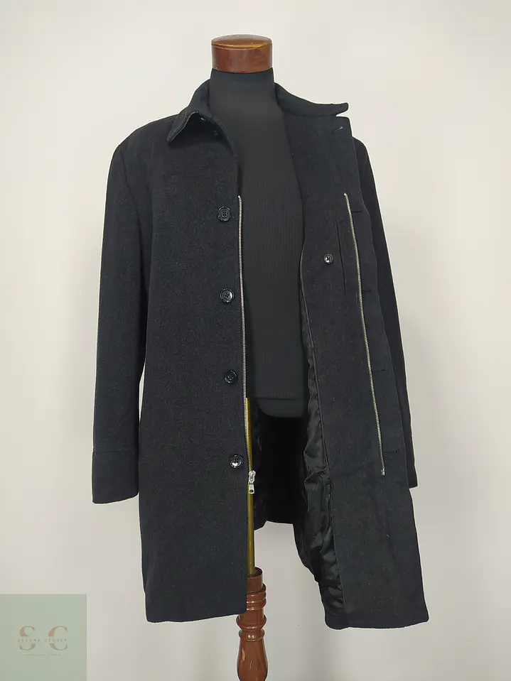 Abrigo de Paño Gris Marengo con Botonadura Oculta Banana Republic Talla L 6