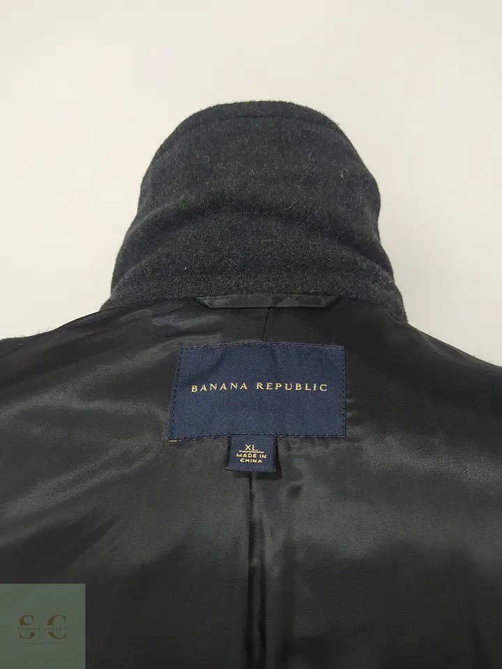 Abrigo de Paño Gris Marengo con Botonadura Oculta Banana Republic Talla L 9