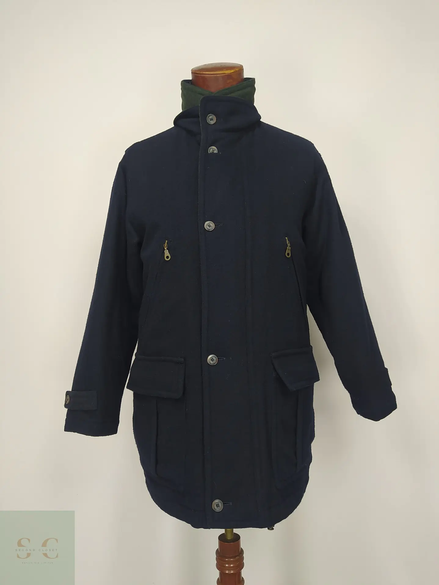 Chaquetón Utility de Paño de Lana Azul Marino y Verde Talla ML 2