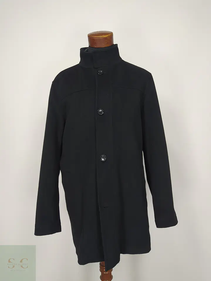 Abrigo Negro de Paño con Cuello Chimenea Christian Berg Talla M 2