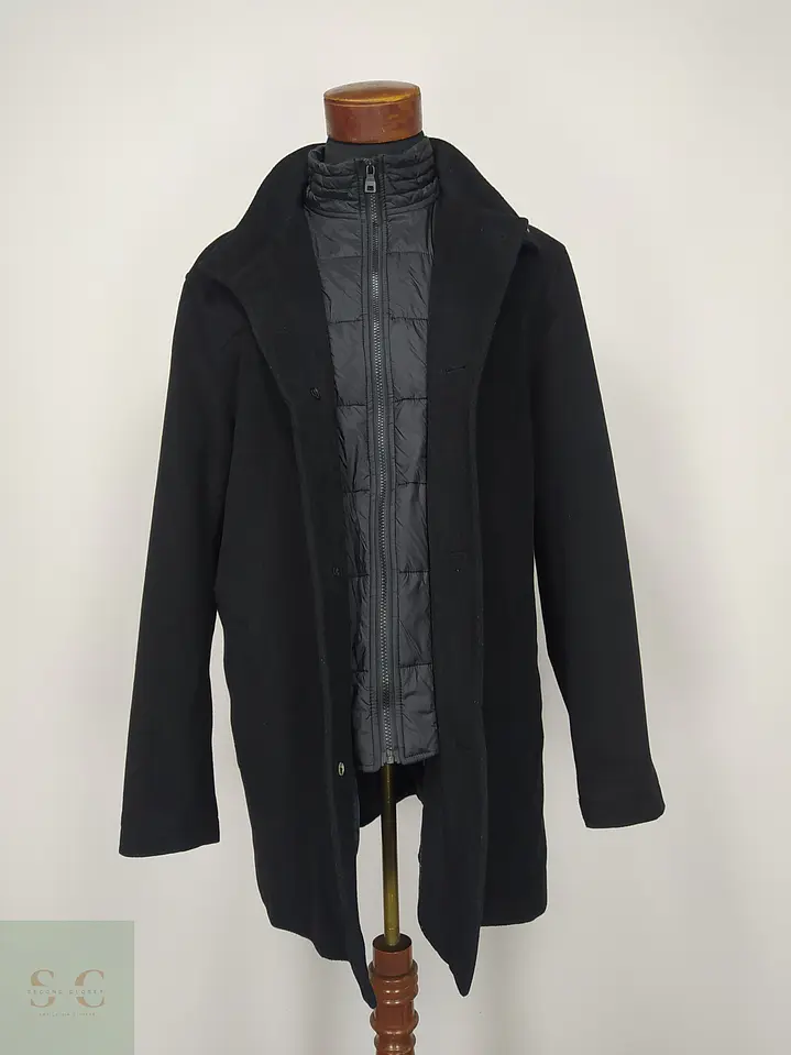 Abrigo Negro de Paño con Cuello Chimenea Christian Berg Talla M 5