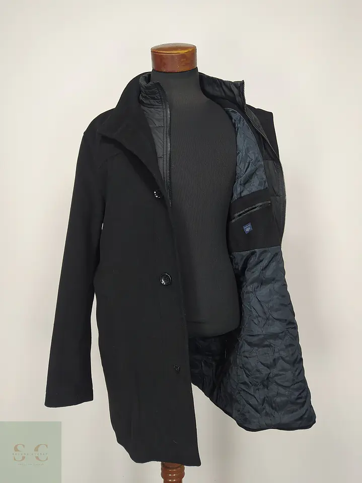 Abrigo Negro de Paño con Cuello Chimenea Christian Berg Talla M 6