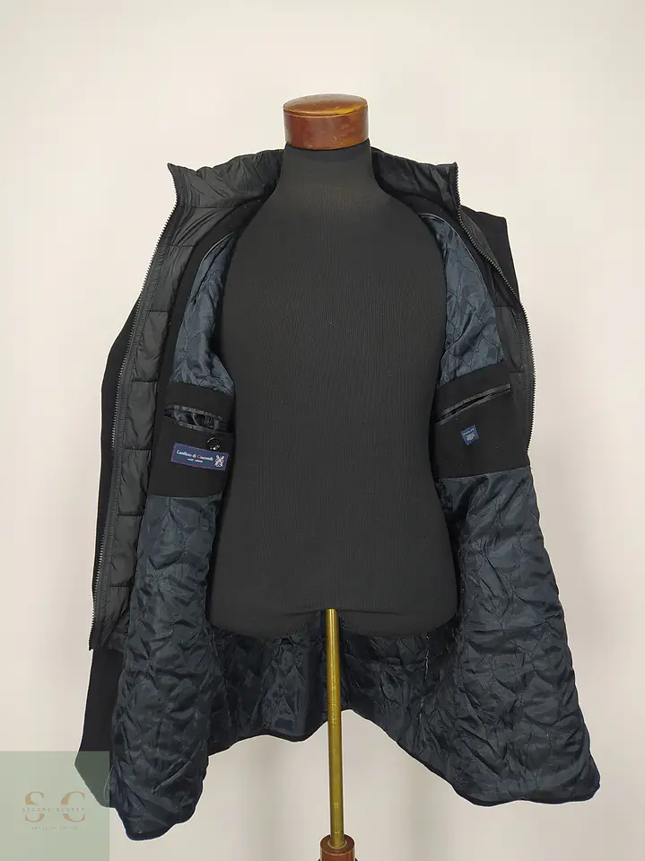Abrigo Negro de Paño con Cuello Chimenea Christian Berg Talla M 7