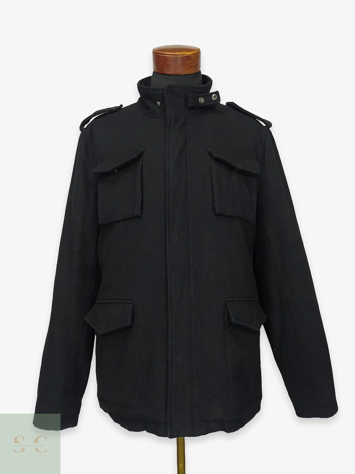 Chaquetón Estilo Militar M-65 en Paño Negro Shine High Class Talla SM 1