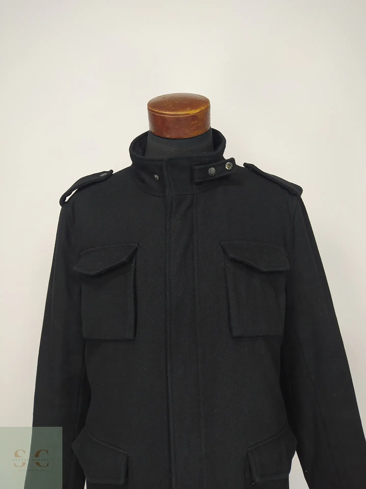 Chaquetón Estilo Militar M-65 en Paño Negro Shine High Class Talla SM 3