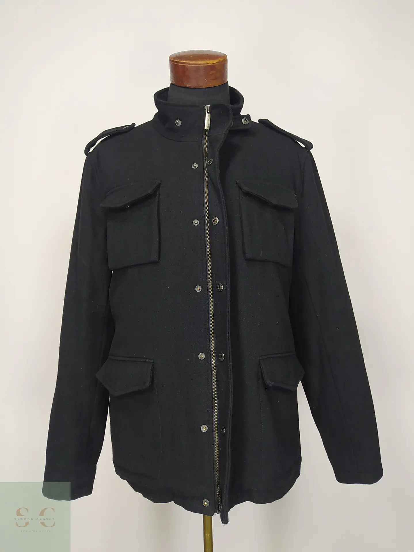 Chaquetón Estilo Militar M-65 en Paño Negro Shine High Class Talla SM 5