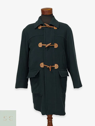 Abrigo Duffle Coat Verde Forestal en Paño de Lana Charles Valentino Talla L