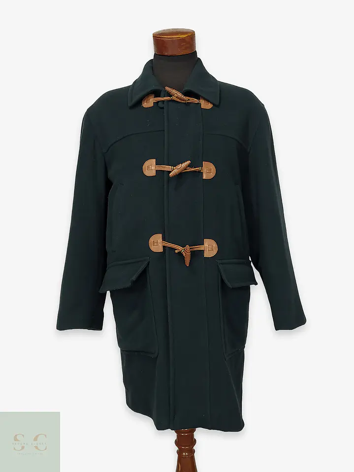 Abrigo Duffle Coat Verde Forestal en Paño de Lana Charles Valentino Talla L 1