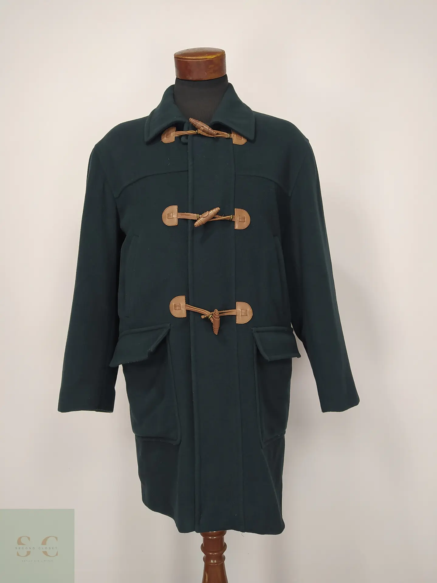 Abrigo Duffle Coat Verde Forestal en Paño de Lana Charles Valentino Talla L 2