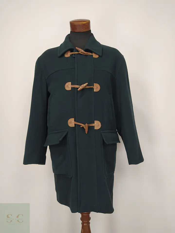 Abrigo Duffle Coat Verde Forestal en Paño de Lana Charles Valentino Talla L 2
