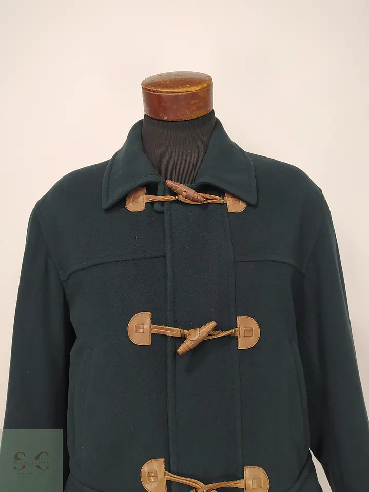 Abrigo Duffle Coat Verde Forestal en Paño de Lana Charles Valentino Talla L 3