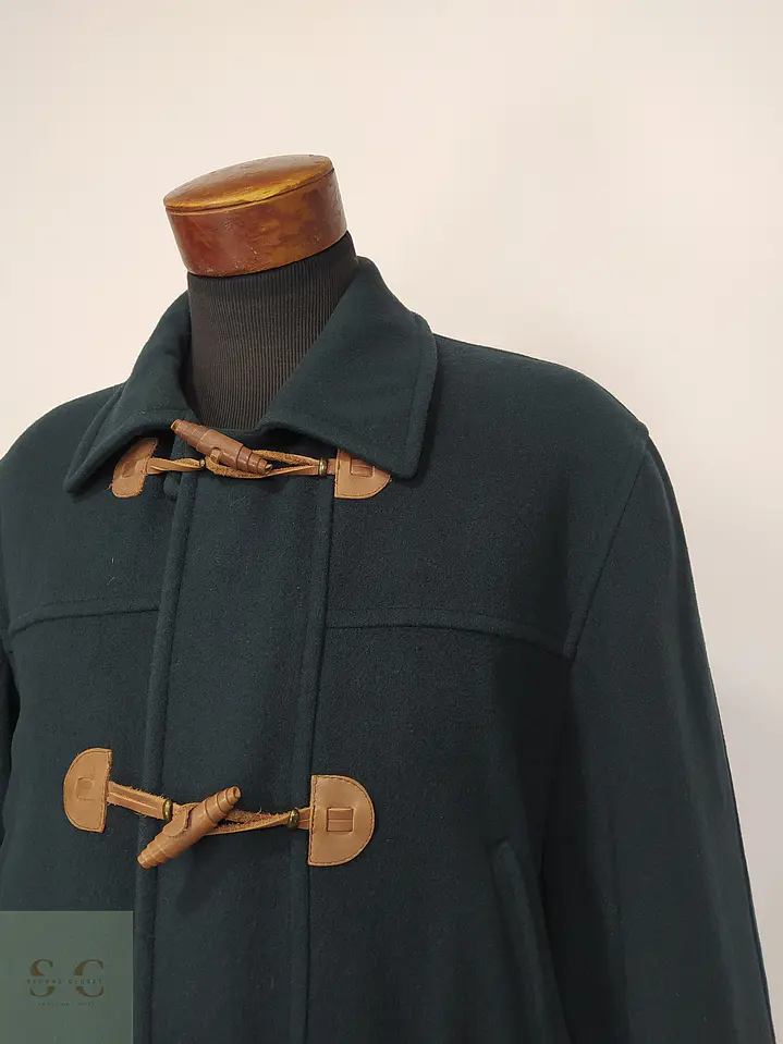 Abrigo Duffle Coat Verde Forestal en Paño de Lana Charles Valentino Talla L 4