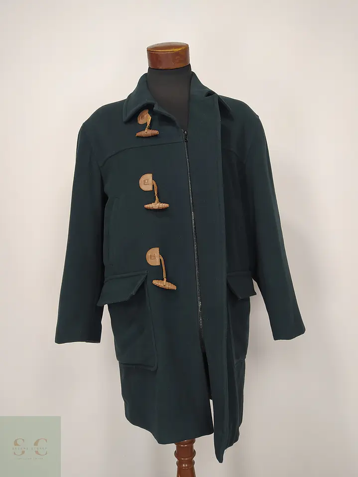 Abrigo Duffle Coat Verde Forestal en Paño de Lana Charles Valentino Talla L 5