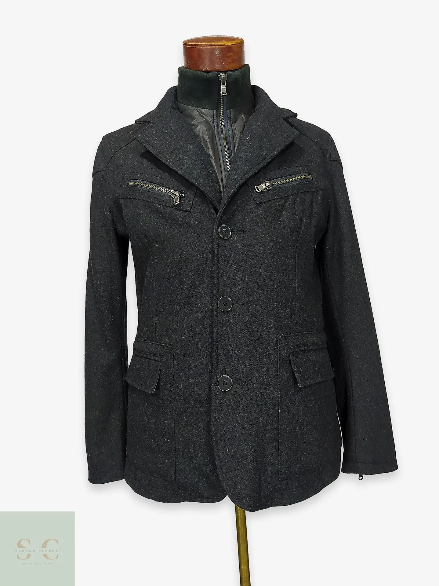 Chaquetón de Paño Marengo con Doble Cuello Urbano Papier Mais Talla SM 1