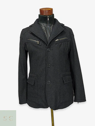 Chaquetón de Paño Marengo con Doble Cuello Urbano Papier Mais Talla SM