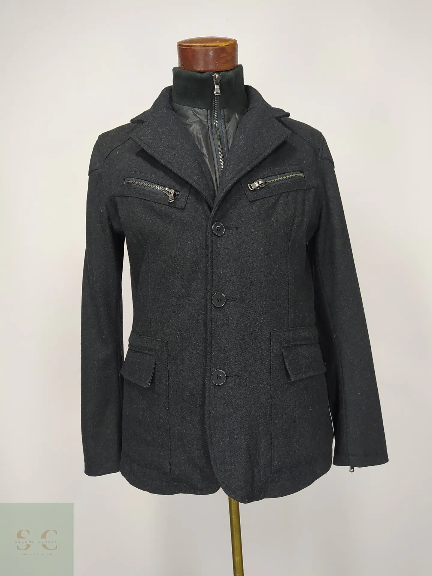 Chaquetón de Paño Marengo con Doble Cuello Urbano Papier Mais Talla SM 2