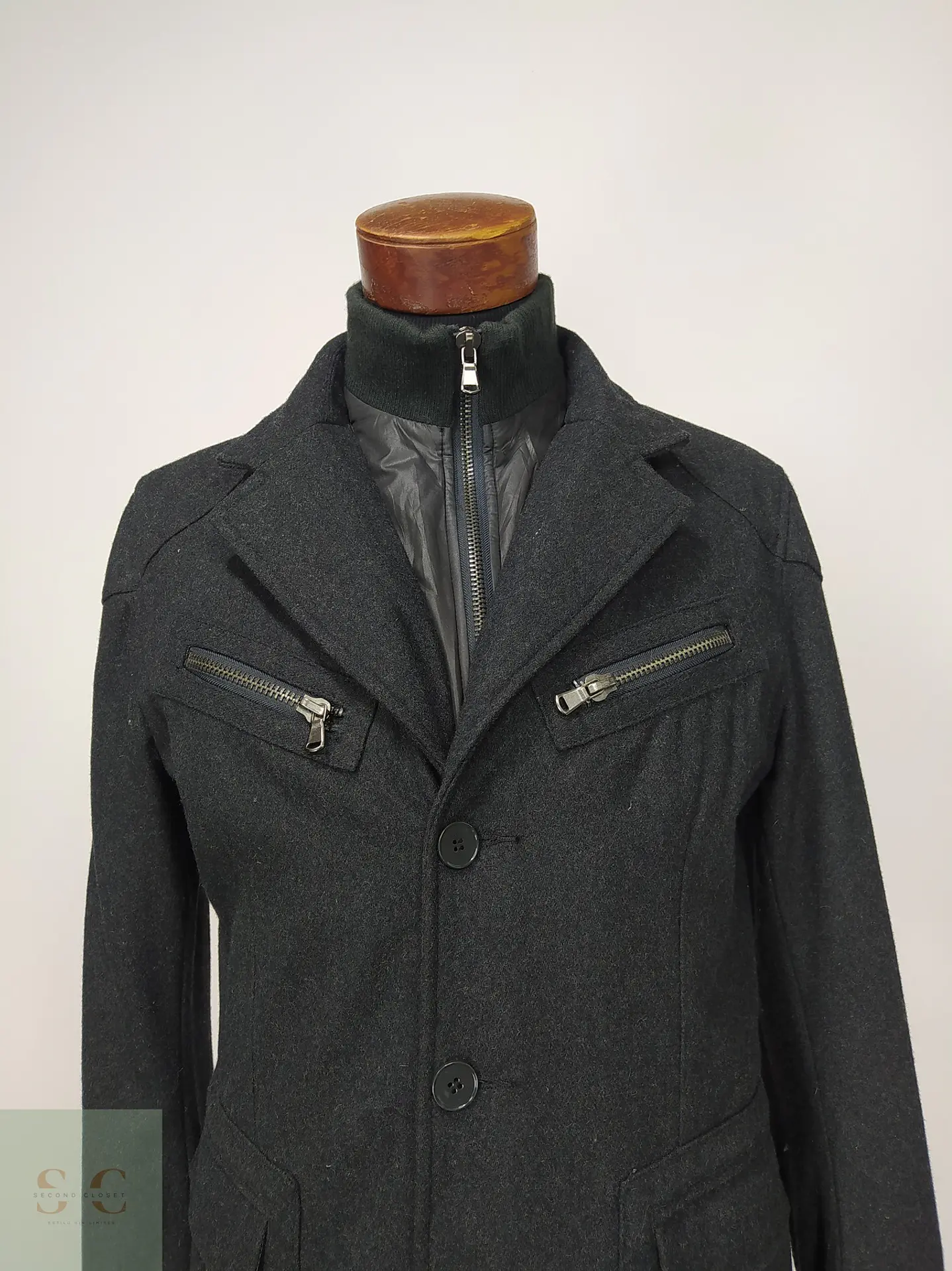 Chaquetón de Paño Marengo con Doble Cuello Urbano Papier Mais Talla SM 3