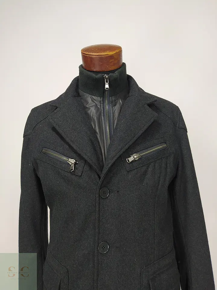 Chaquetón de Paño Marengo con Doble Cuello Urbano Papier Mais Talla SM 3