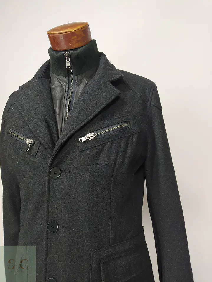 Chaquetón de Paño Marengo con Doble Cuello Urbano Papier Mais Talla SM 4