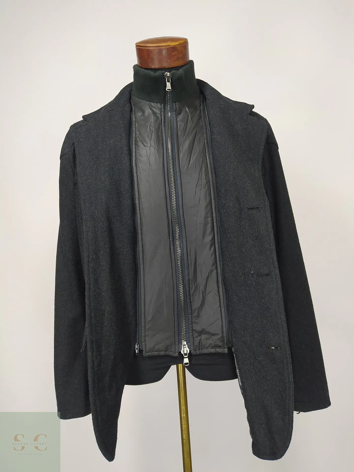 Chaquetón de Paño Marengo con Doble Cuello Urbano Papier Mais Talla SM 5