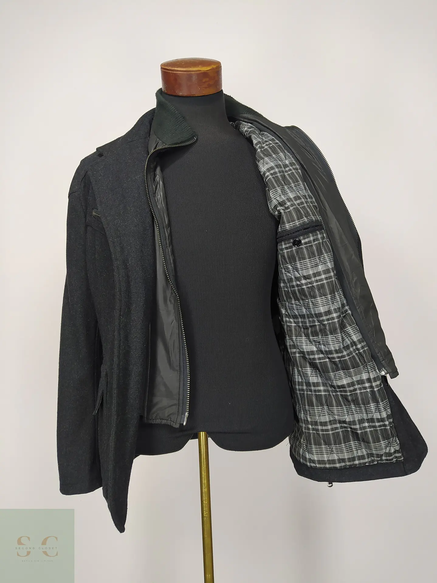 Chaquetón de Paño Marengo con Doble Cuello Urbano Papier Mais Talla SM 6