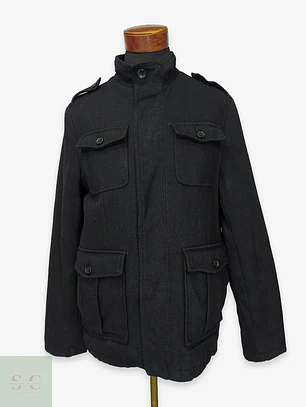 Chaquetón de Paño Negro Estilo Field Jacket Merona Talla S