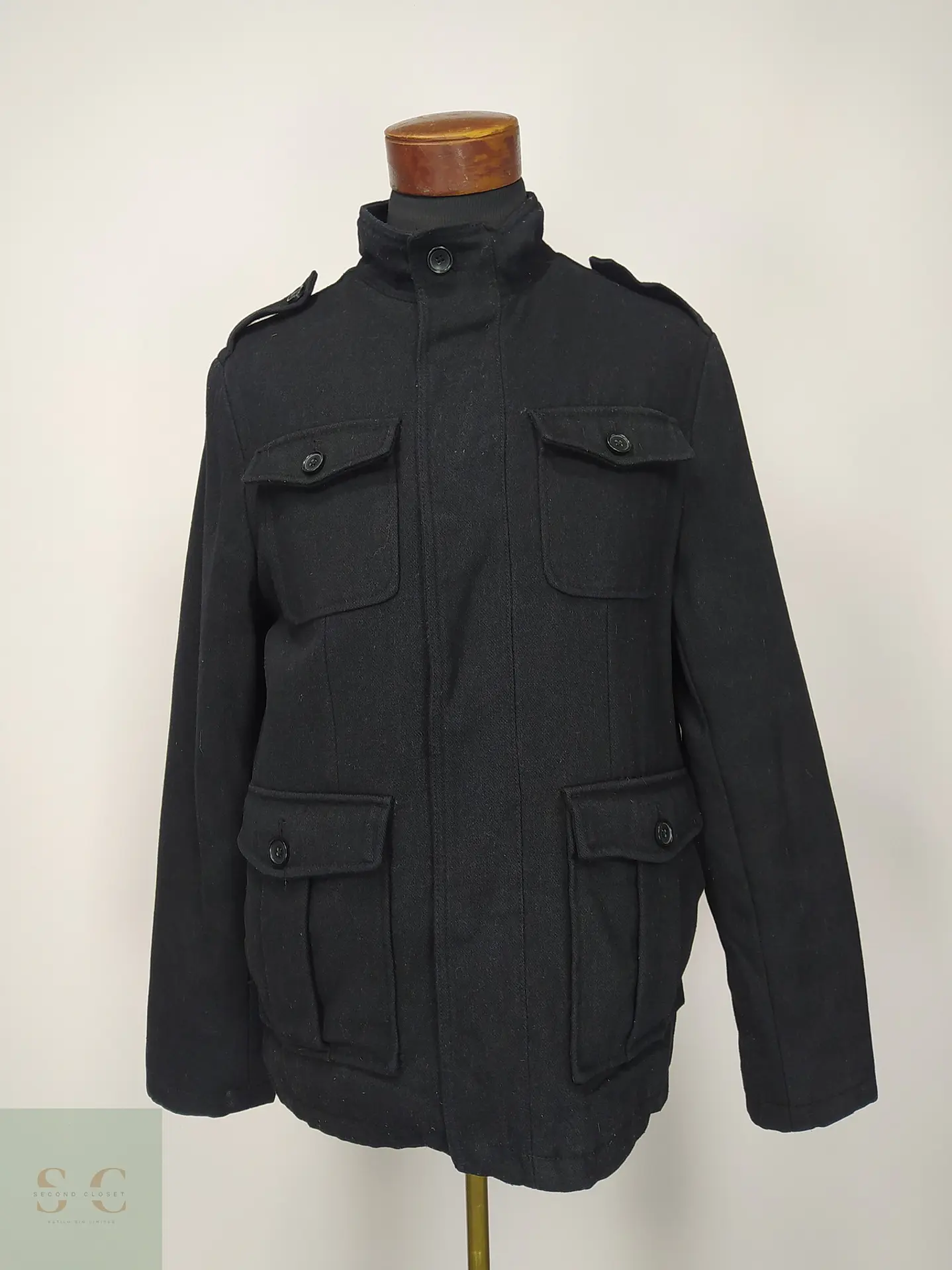 Chaquetón de Paño Negro Estilo Field Jacket Merona Talla S 2