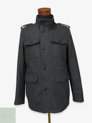 Chaquetón de Paño Estilo Militar Gris Plomo Black Rivet Talla XS