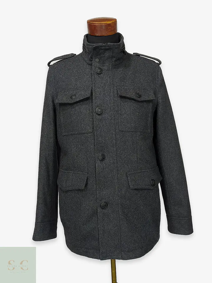 Chaquetón de Paño Estilo Militar Gris Plomo Black Rivet Talla XS 1
