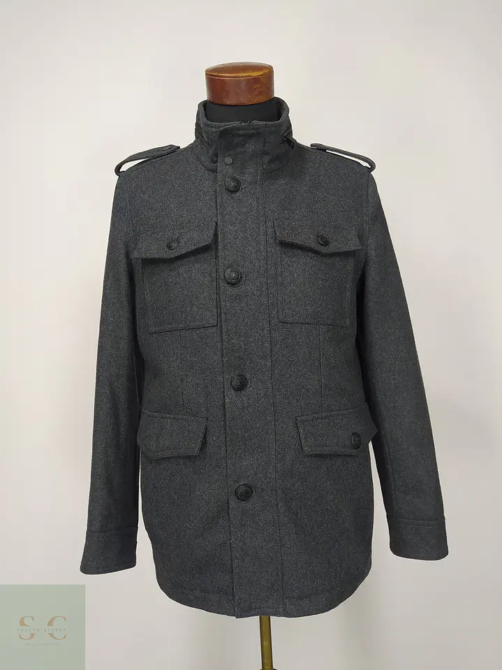 Chaquetón de Paño Estilo Militar Gris Plomo Black Rivet Talla XS 2