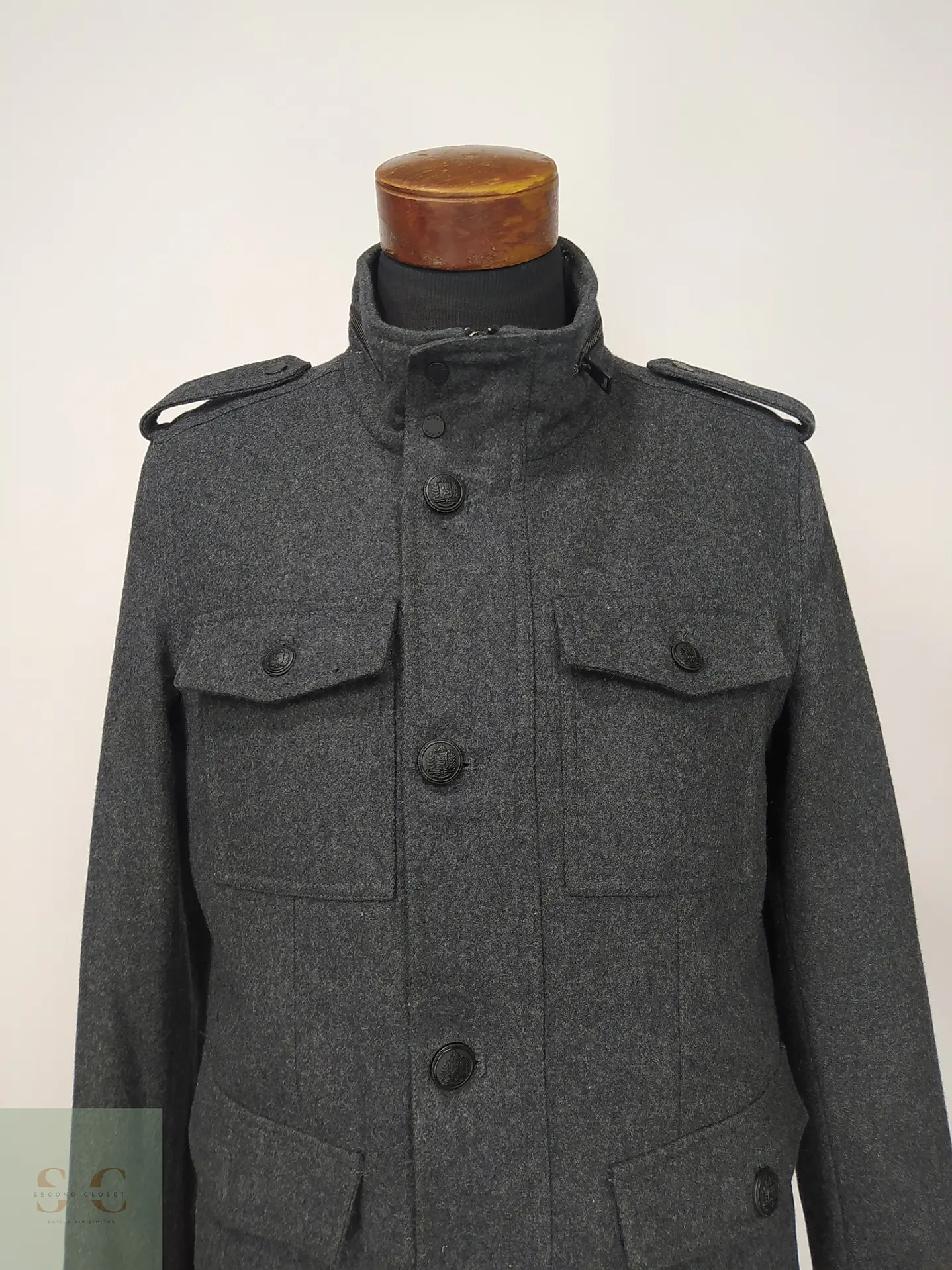 Chaquetón de Paño Estilo Militar Gris Plomo Black Rivet Talla XS 3