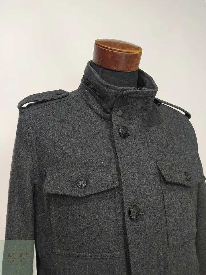 Chaquetón de Paño Estilo Militar Gris Plomo Black Rivet Talla XS 4