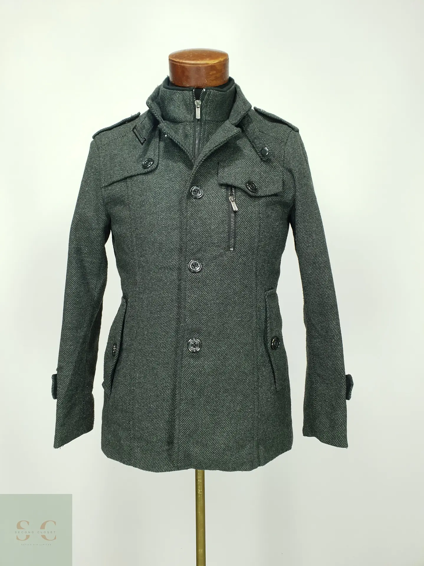Chaqueta Corta de Mezcla de Lana con Pechera Interna Talla XS 2
