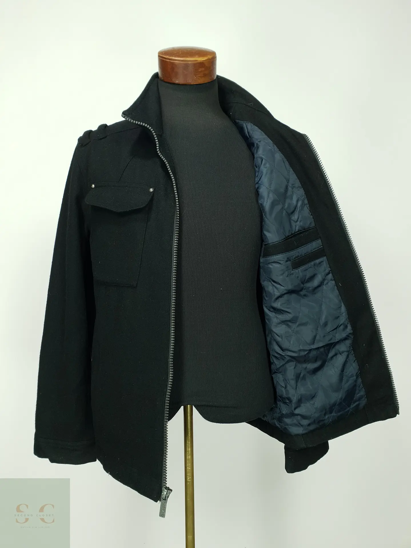 Chaqueta Corta de Paño de Lana Estilo Militar Buffalo David Bitton Talla M 6