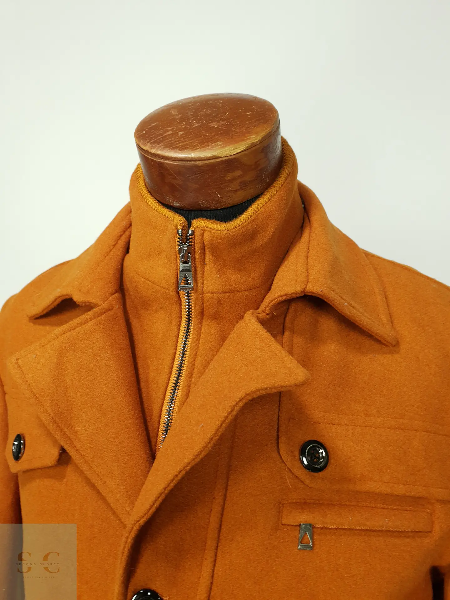 Abrigo Corto de Paño Mezcla Lana Terracota Talla XL 4