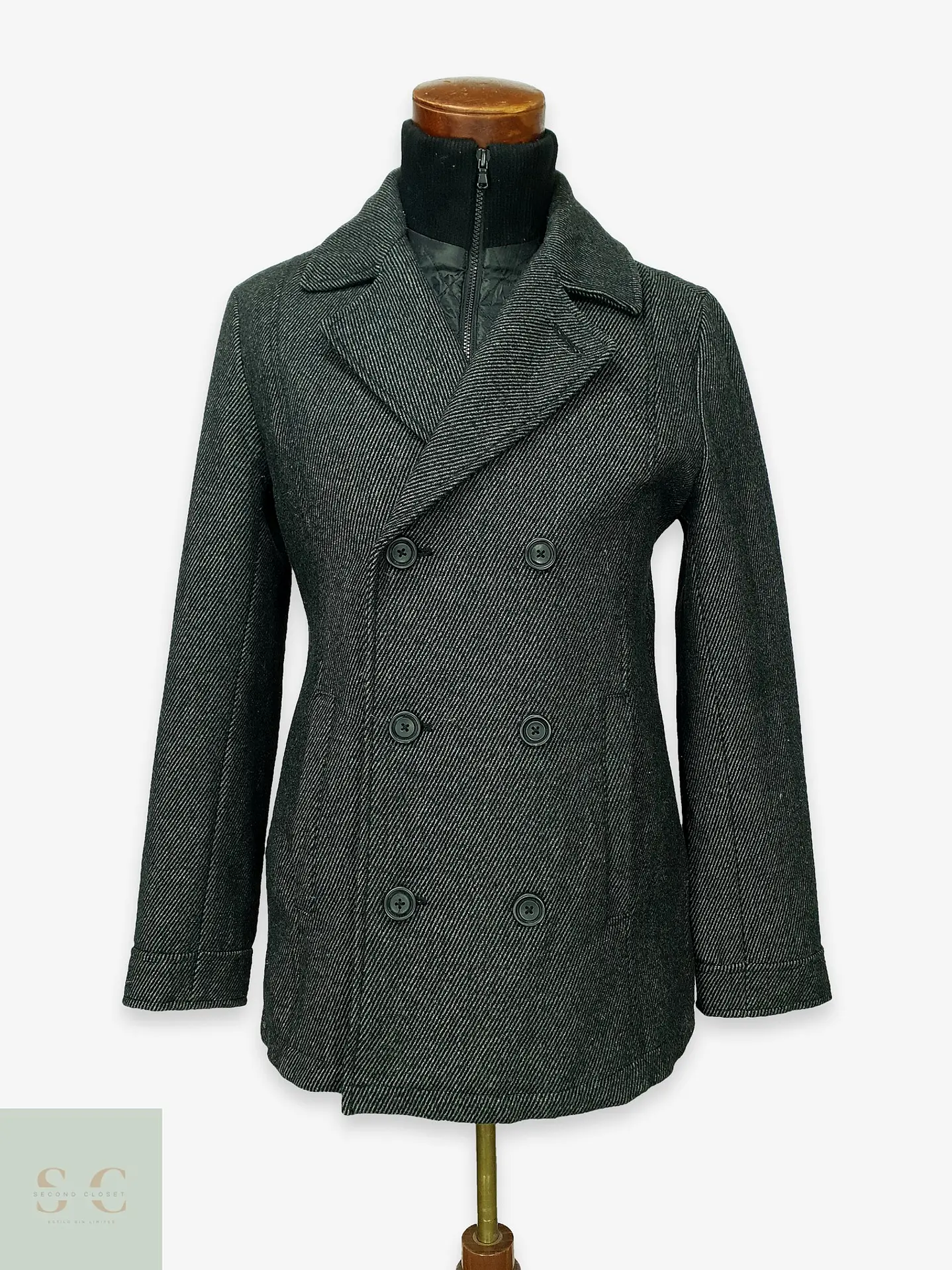 Abrigo Peacoat Cruzado de Lana Gris Plomo American Rag Talla S 1