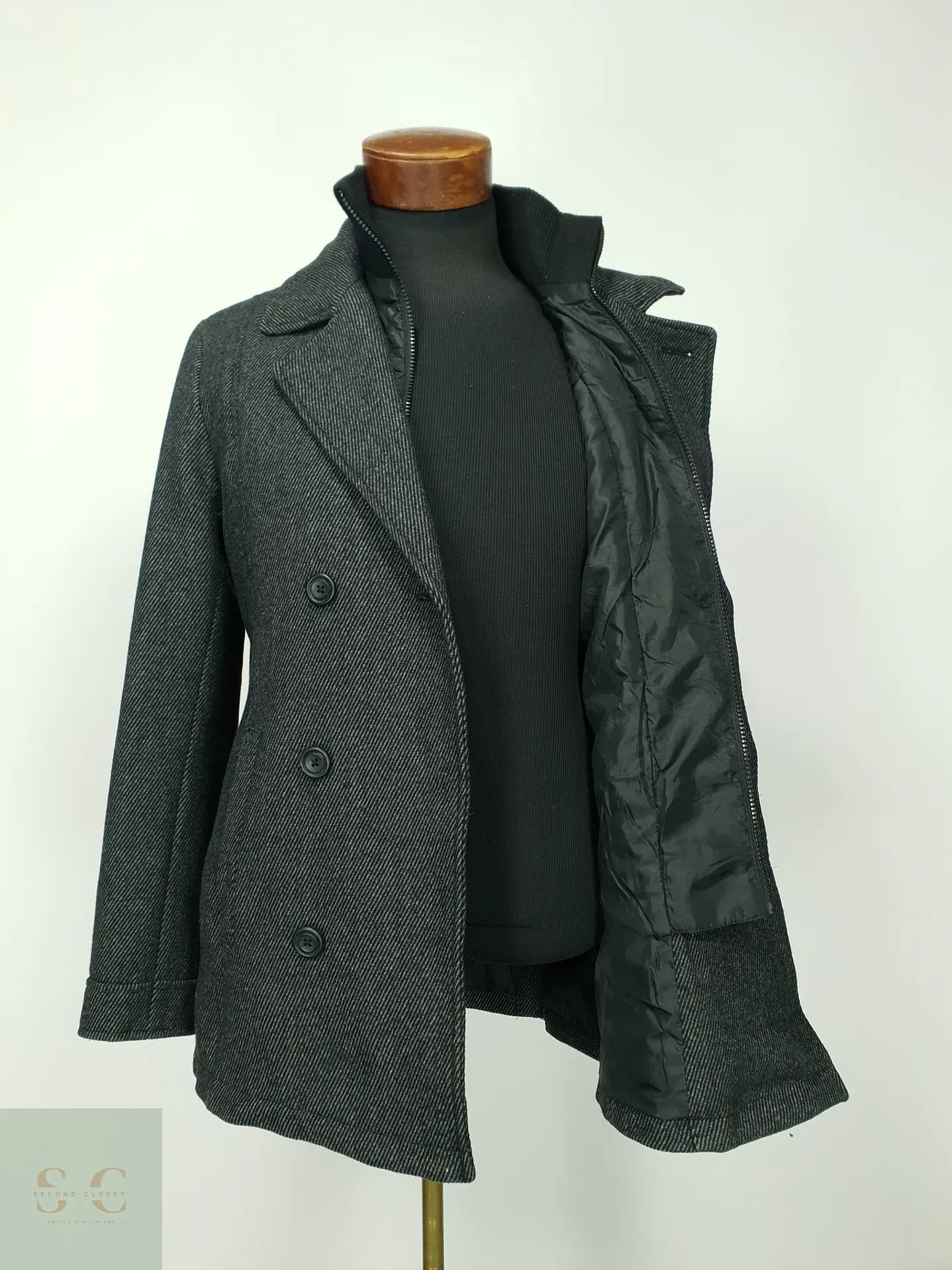 Abrigo Peacoat Cruzado de Lana Gris Plomo American Rag Talla S 6