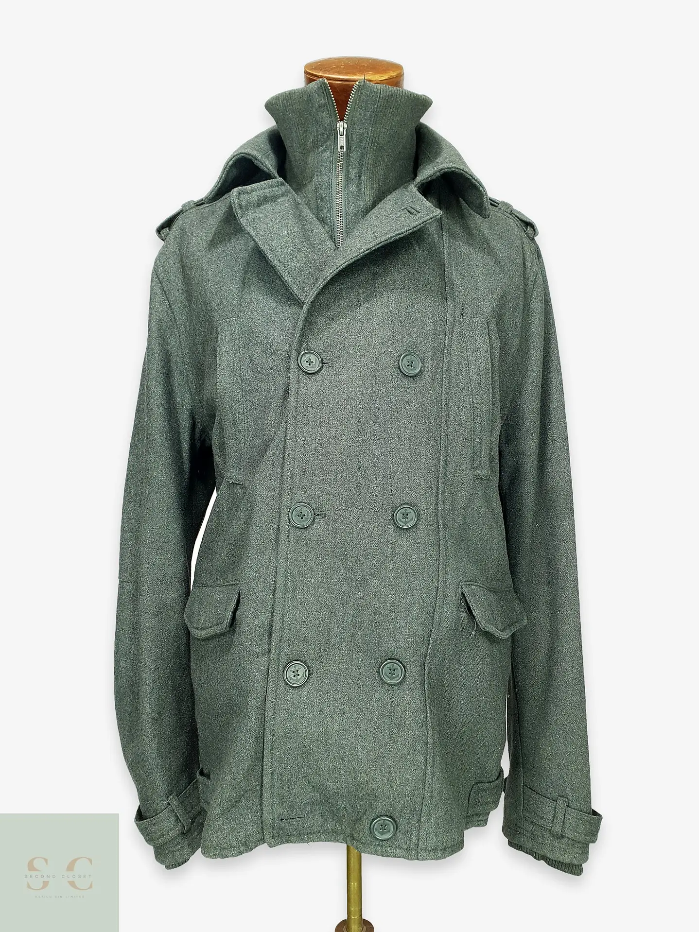 Abrigo Cruzado estilo Peacoat con Cuello Interior Tejido H&M Talla LXL 1