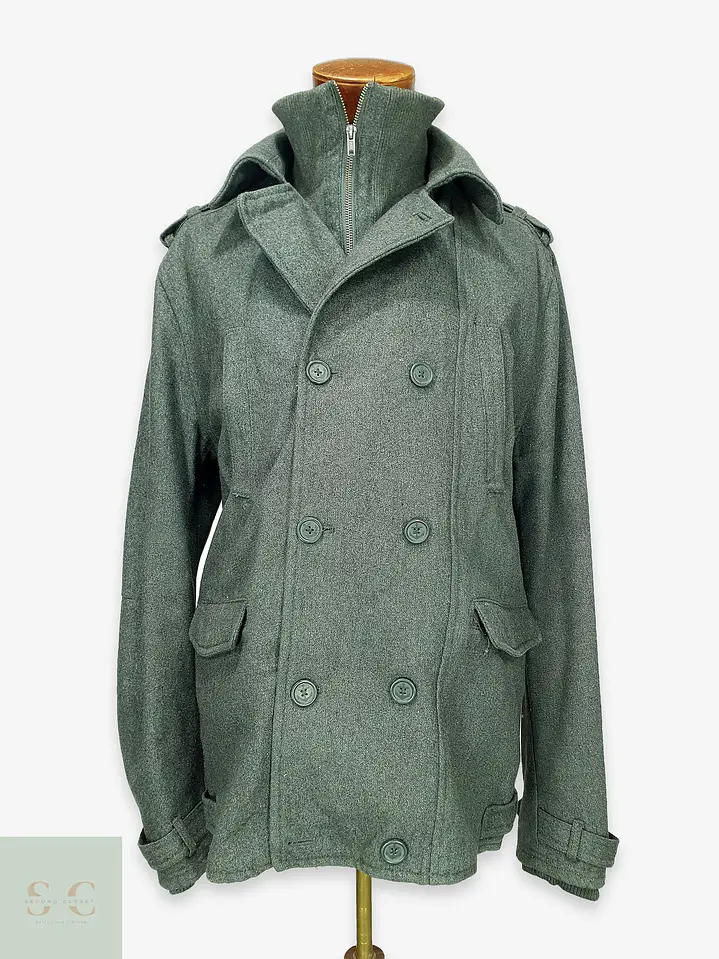 Abrigo Cruzado estilo Peacoat con Cuello Interior Tejido H&M Talla LXL 1