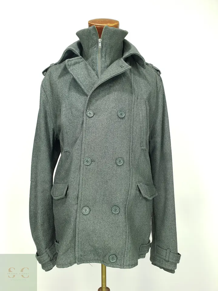 Abrigo Cruzado estilo Peacoat con Cuello Interior Tejido H&M Talla LXL 2