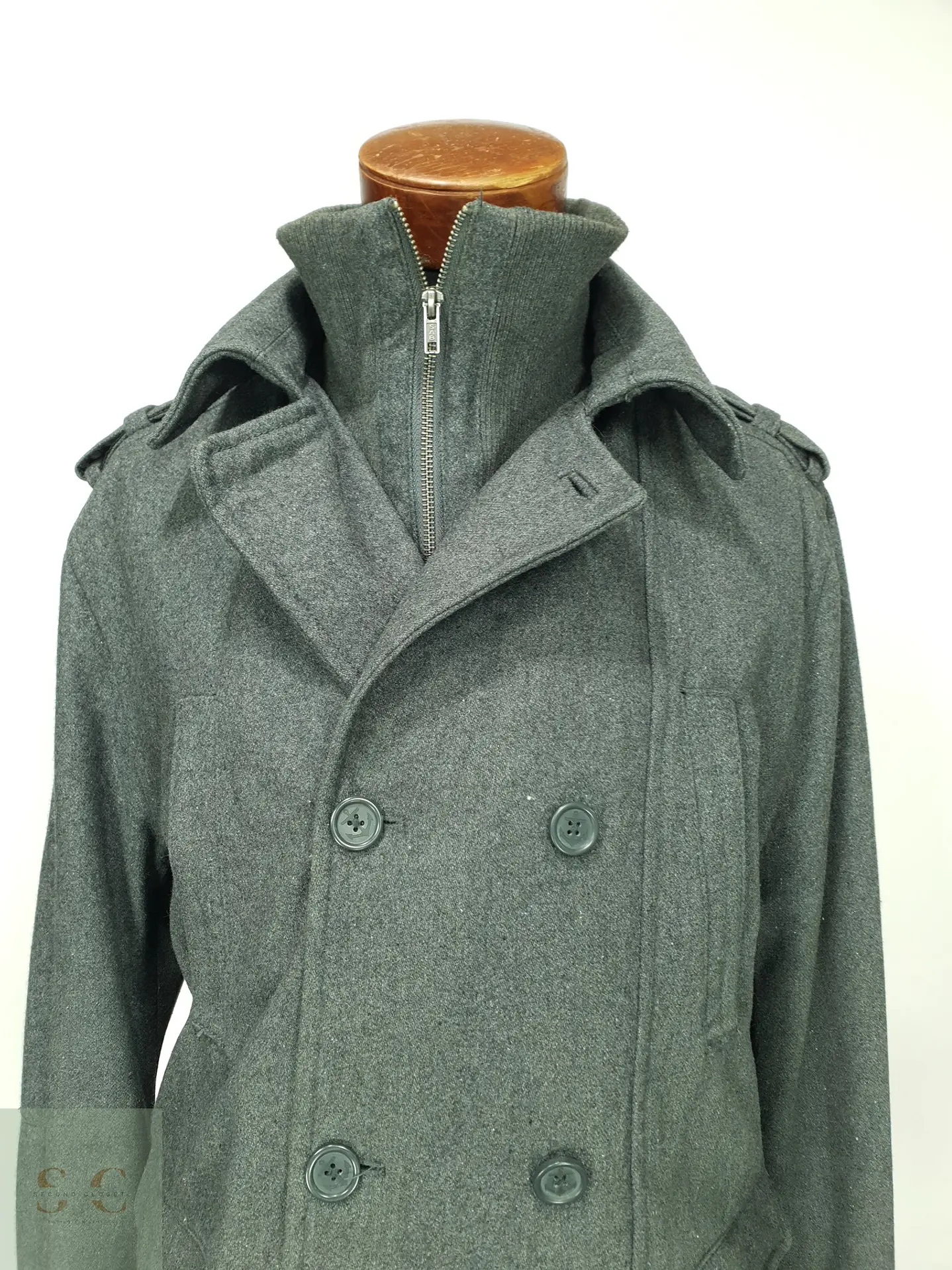 Abrigo Cruzado estilo Peacoat con Cuello Interior Tejido H&M Talla LXL 3