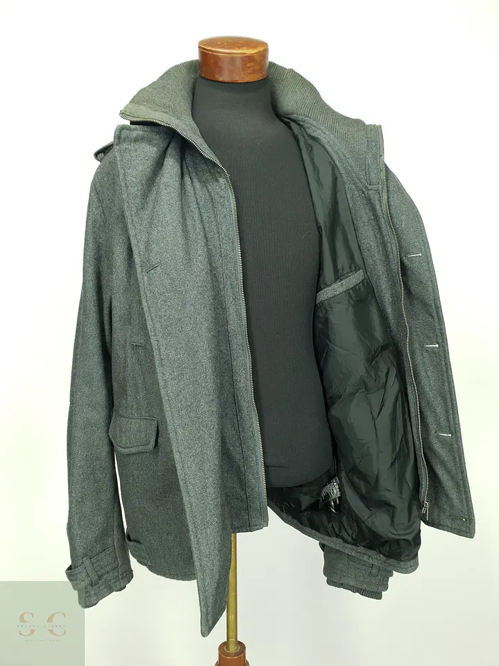 Abrigo Cruzado estilo Peacoat con Cuello Interior Tejido H&M Talla LXL 7