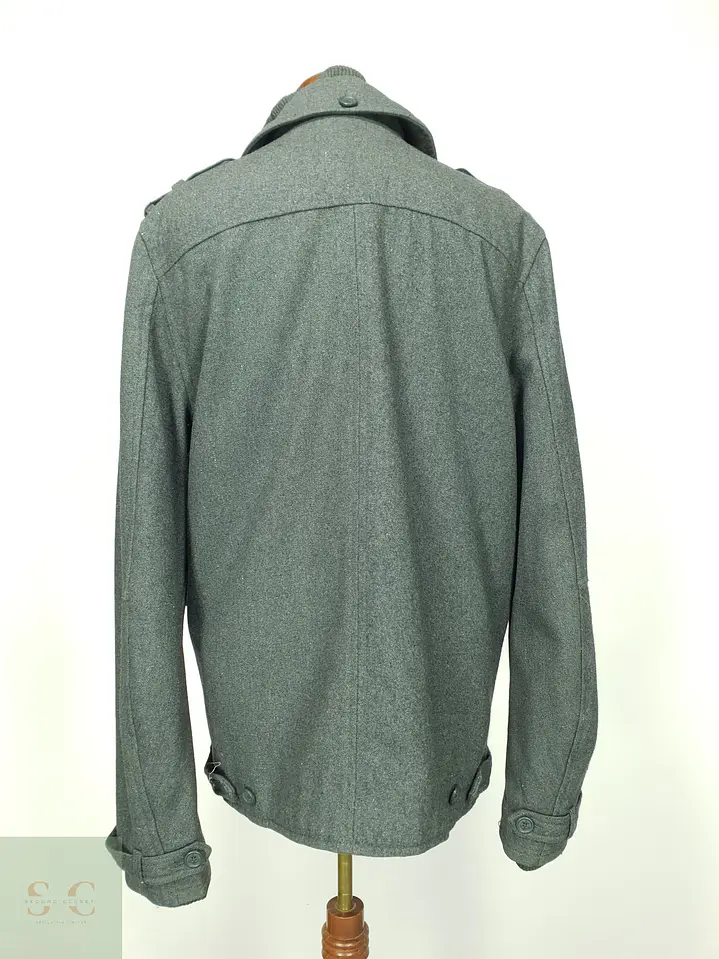 Abrigo Cruzado estilo Peacoat con Cuello Interior Tejido H&M Talla LXL 8