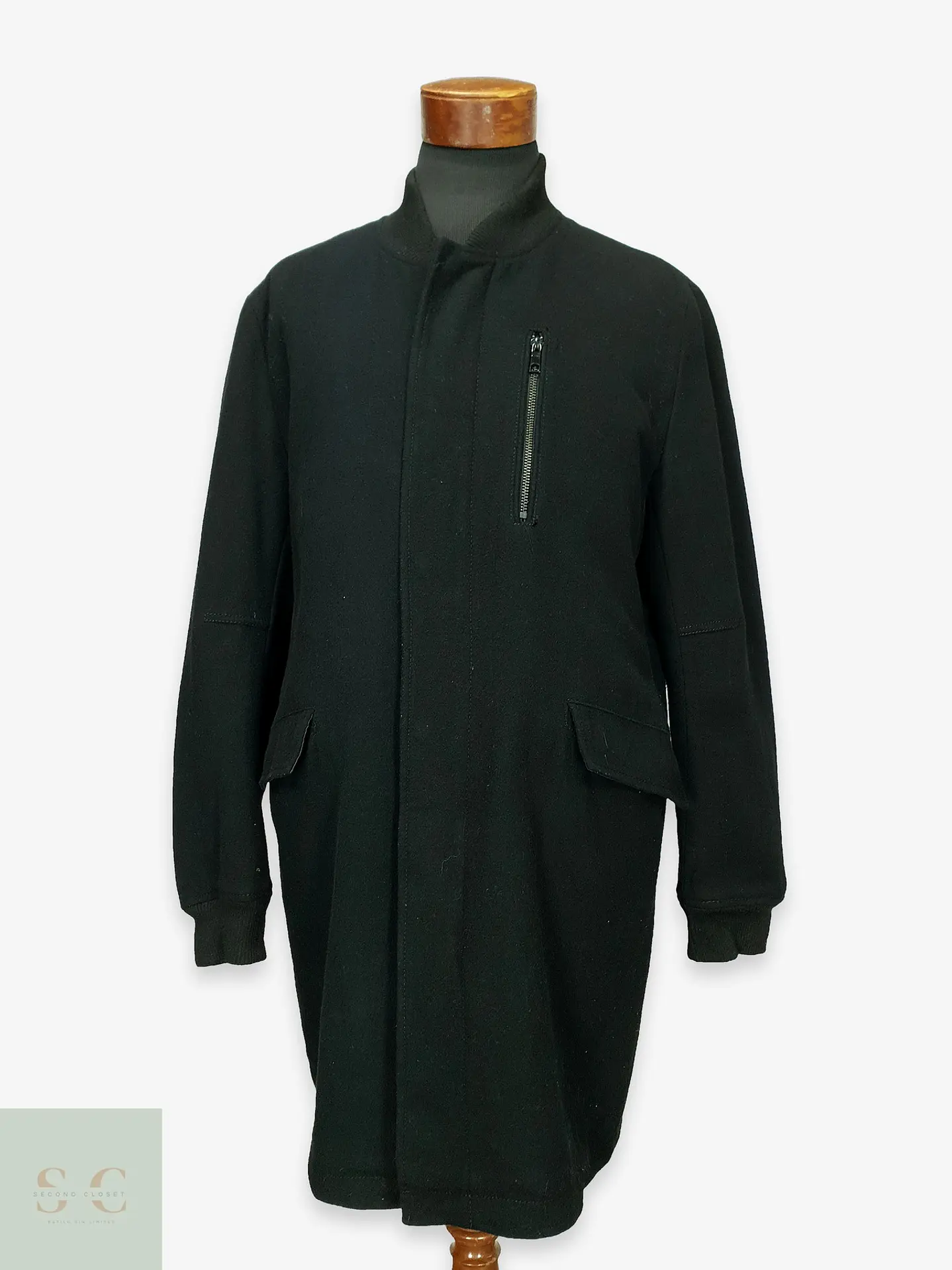 Abrigo Largo de Paño con Cuello Acanalado y Forro Acolchado ZARA MAN Talla L 1