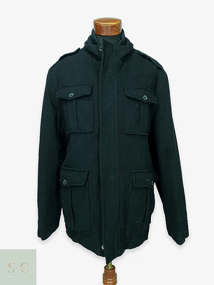 Chaqueta Corta de Paño de Lana Estilo Militar con Cuello Tejido Merona Talla XL