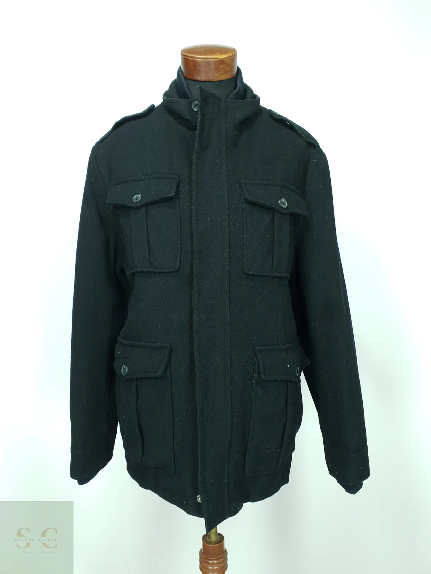 Chaqueta Corta de Paño de Lana Estilo Militar con Cuello Tejido Merona Talla XL 2