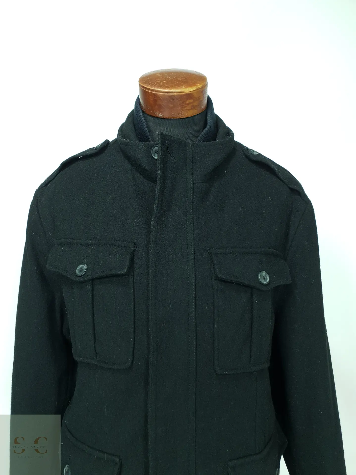 Chaqueta Corta de Paño de Lana Estilo Militar con Cuello Tejido Merona Talla XL 3